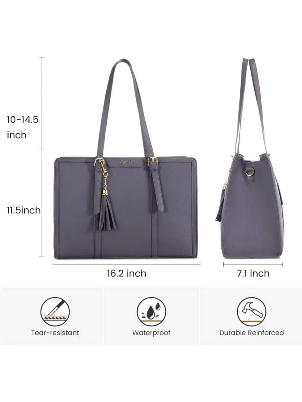 Stylish Lightweight Leather Laptop Tote Bag for Women, 15.6